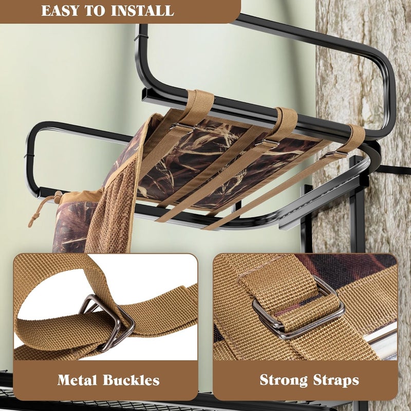 Smasrob Universal Tree Stand Seat Replacement with 3 Pockets, Adjustable Tree Stand Seat with Metal Buckles, Fits Most Ladder Tree Stands, Camouflage - Image 4